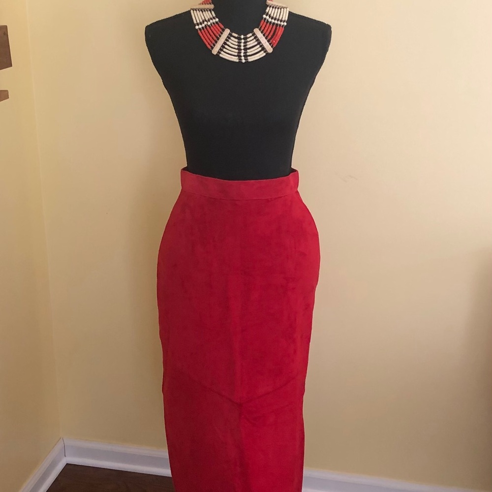 Red Suede Pencil Skirt